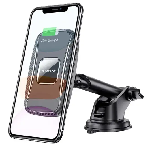 Borofone BH35 car holder with wireless QI charge 15W | USB-C | black
