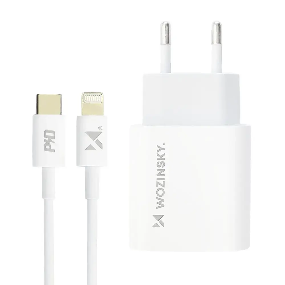 Wozinsky Quick Charger Adapter EU Wall Charger USB Type C Power Delivery 20W + USB Type C | Lightning charging data cable 1m white