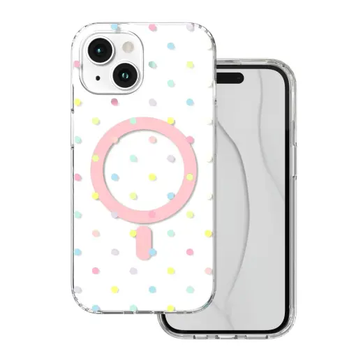 Bubble Dots Mag phone case with MagSafe support for iPhone 15 white