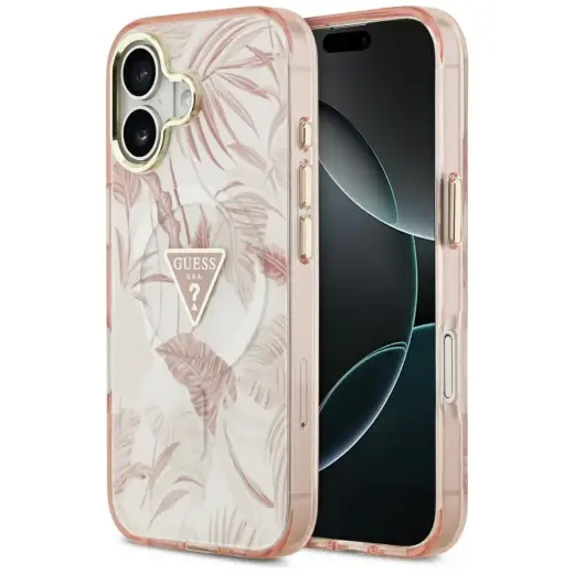 Guess Jungle Tonal Triangle чехол с поддержкой MagSafe для телефона iPhone 17 розовый
