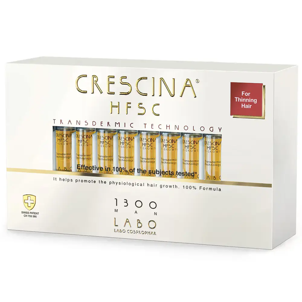 Labo, Crescina, Transdermic HFSC 1300, For Growth Stimulation, Ampoules Treatment Serum, For Scalp, For Men, 20 pcs, 3.5 ml