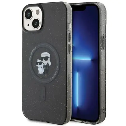 Karl Lagerfeld KLHMP15SHGKCNOK Karl&Choupette Glitter чехол с поддержкой MagSafe для телефона iPhone 15 чёрный