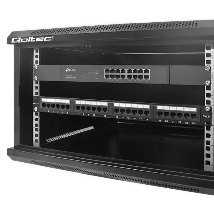 Qoltec RACK 19" Cabinet | 6U | 600 x 370 x 600 | Perforated doors | Hanging | Steel case | Lock | Black