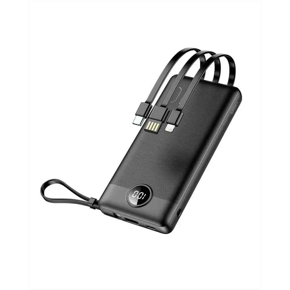 Veger C10 (W1116) ārējais akumulators (powerbank) | 10 000 mAh | Micro USB, USB-C, Lightning | LED ekrāns | melns