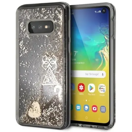 Guess GUHCS10LGLHFLGO S10e G970 złoty |gold hard case Glitter Hearts