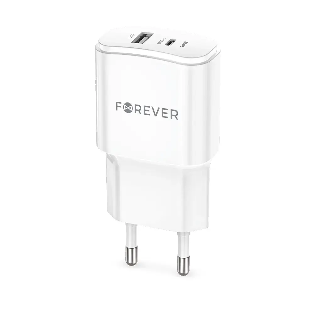 Forever TC-01-20AC tīkla lādētājs | 20W | PD, QC | USB-C, USB-A | balts