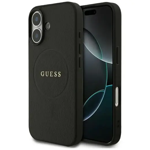 Guess Grained Ring maciņš ar MagSafe atbalstu telefonam iPhone 17 melns