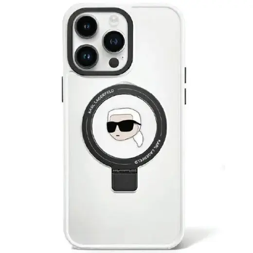 Original Pouch KARL LAGERFELD Ring Stand Karl Head MagSafe KLHMP15XHMRSKHH for Iphone 15 Pro Max White
