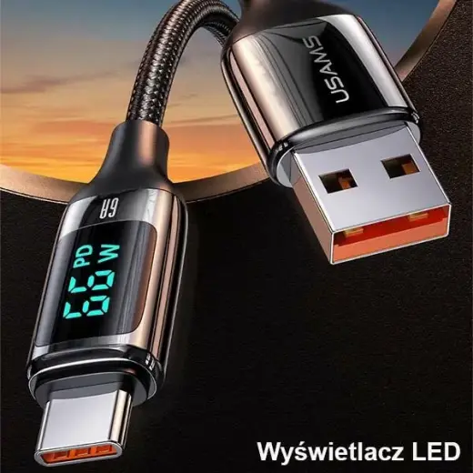 USAMS SJ544USB02 data transfer and charging cable | USB-A to USB-C | 30W | with LED display | 1.2m | white