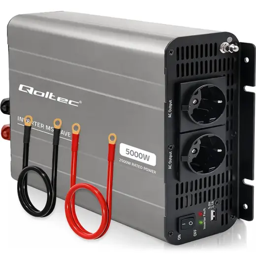 Qoltec MS Wave Voltage Converter | 12V to 230V | 2500/5000W | USB | Compatible with LiFePO4, GEL and AGM batteries