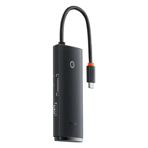 Baseus Lite sērijas centrmezgls 6w1 USB-C uz 2x USB 3.0 + USB-C + HDMI + SD|TF (melns)