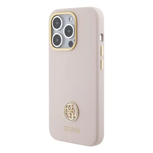 Guess Liquid Silicone 4G Strass Metal Logo Case for iPhone 15 Pro Pink