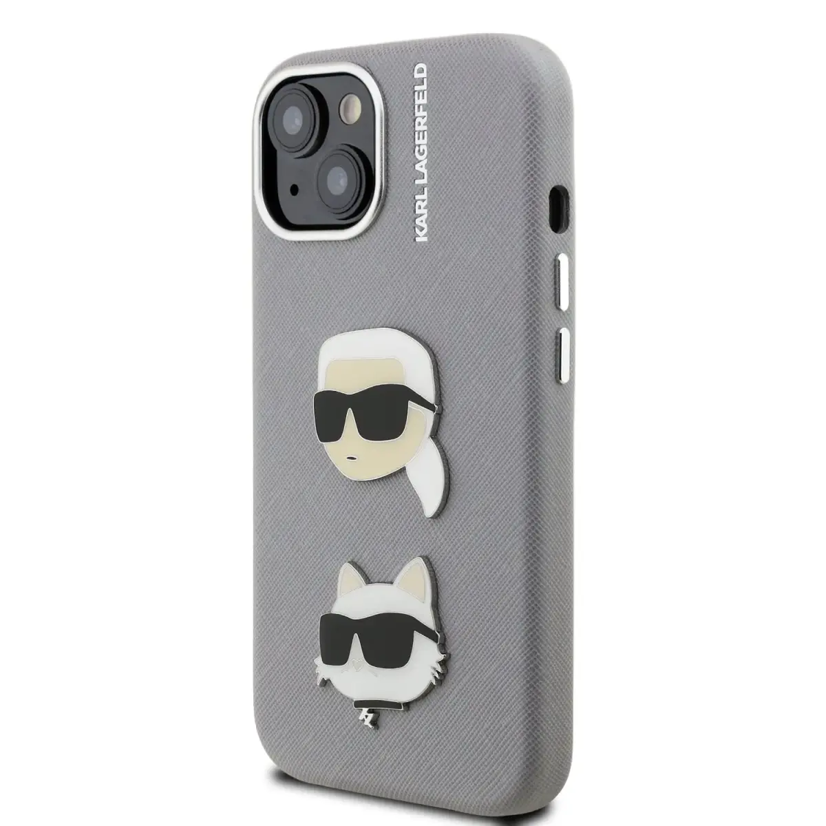 Karl Lagerfeld Grained PU K&CH Heads telefona maciņš iPhone 15 pelēks