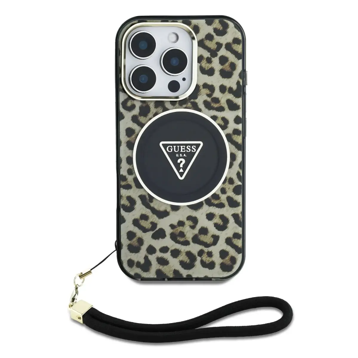 Etui Guess HC IML Leopard Triangle Cord   Strap do iPhone 16 Pro MagSafe brązowy