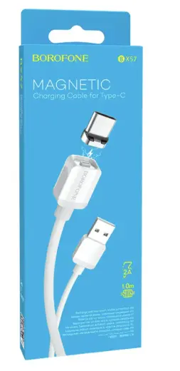 Borofone Magnetic BX57 andmeedastus- ja laadimiskaabel | USB-C | 12W | 1m | valge
