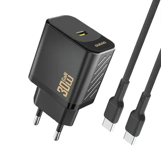 Dudao A27PCEU kelioninis įkroviklis | 30W | PD, GaN | USB-C | su USB-C į USB-C laidu komplekte | juodas