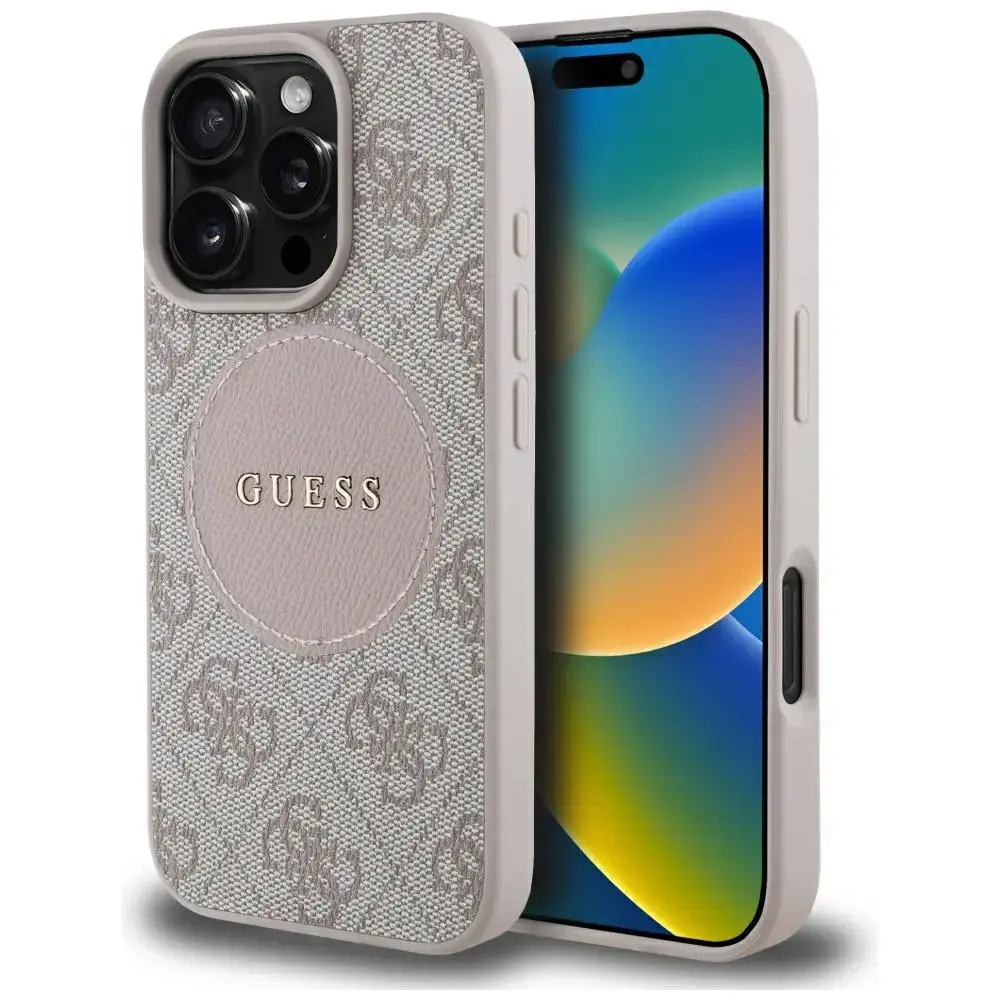 Guess Circle Classic Logo telefona maciņš priekš iPhone 16 Pro rozā ar MagSafe atbalstu