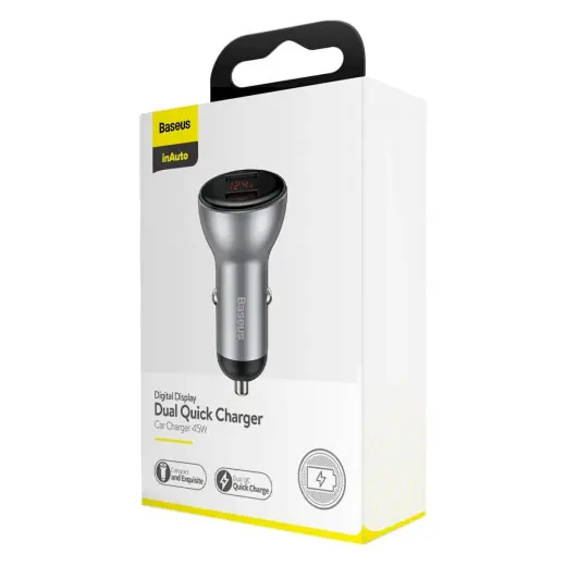 Baseus CCMLC20C-01 auto lādētājs USB-C | USB | 3A | 45W | Quick Charge 3.0 sudraba