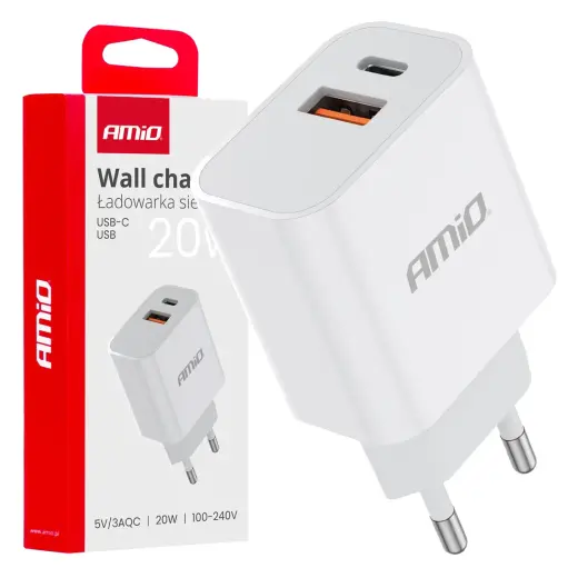 AMiO PRO-09 tīkla lādētājs | 20W | PD, QC | USB-C, USB-A