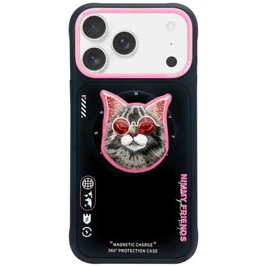 Case Nimmy Glasses Cool Cat MagSafe for  iPhone 17 Pro Max black and pink