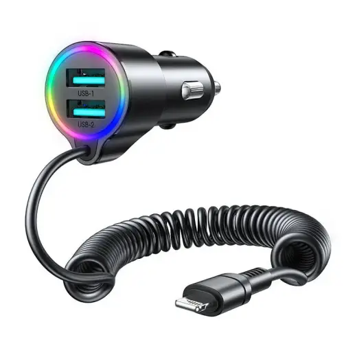 Joyroom JR-CL25 automašīnas lādētājs | 17W | USB-A, Lightning | ar Lightning vadu komplektā | melns