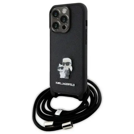 Karl Lagerfeld KLHCP15LSAKCPSK iPhone 15 Pro 6.1" hardcase czarny|black Crossbody Saffiano Metal Pin Karl & Choupette