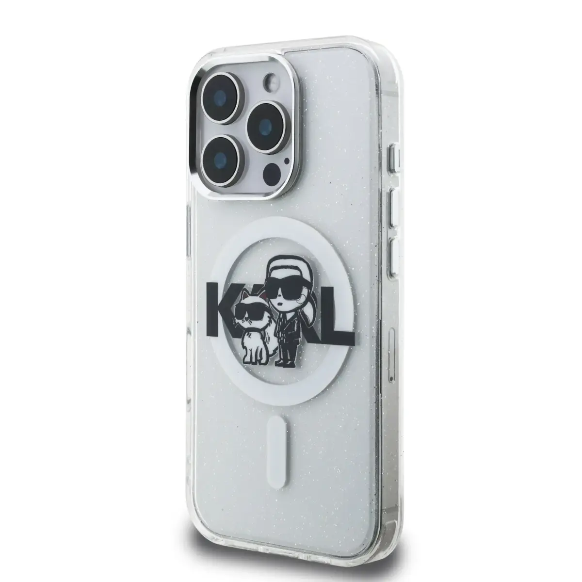 Karl Lagerfeld IML Glitter Karl and Choupette Sketch MagSafe Case for iPhone 16 Pro Max Transparent