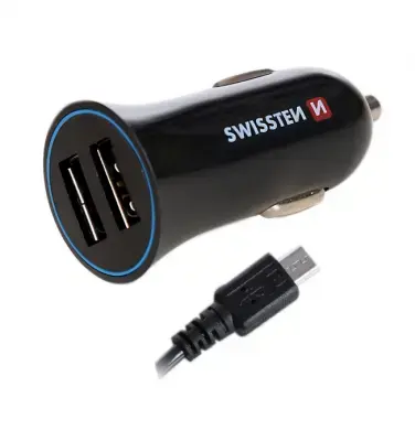 Swissten Premium car charger | 12W | USB-A, Micro USB | with Micro USB cable included | black
