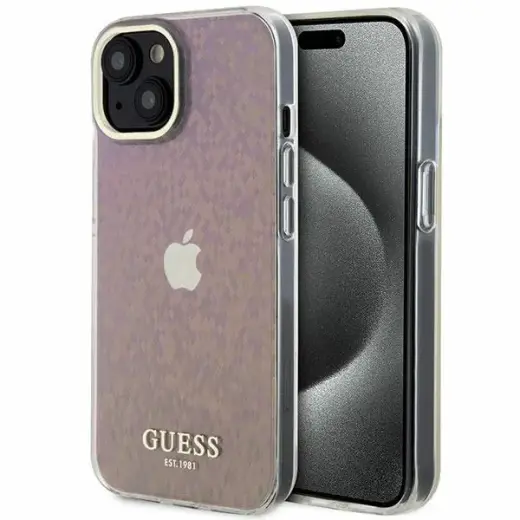 Guess case for iPhone 15 6,1" GUHCP15SHDECMP pink hardcase IML Faceted Mirror Disco Iridescent