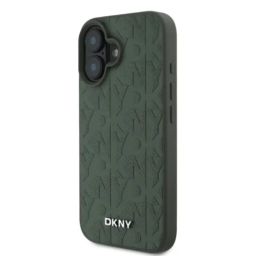DKNY PU Leather Grid Pattern Magsafe Case for iPhone 16 Green