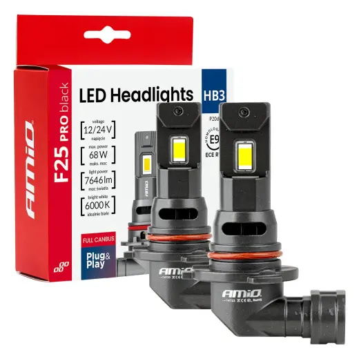 LED Headlights Series F25 PRO BLACK FULL CANBUS HB3 68W 12V 24V AMIO-04722