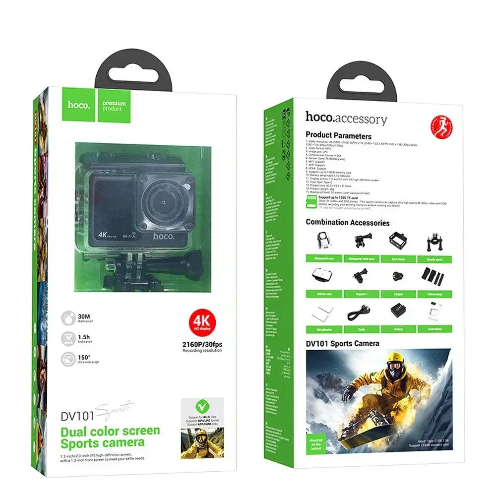 Sports camera Hoco with two screens 1,3" + 2" 4K/30fps DV101 black