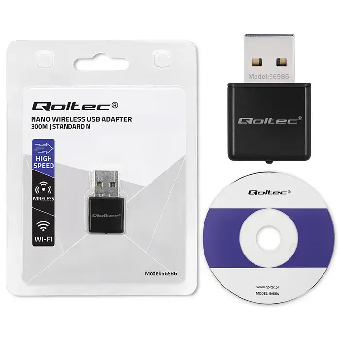 Qoltec 56986 bezvadu īpaši ātrdarbīgs mini adapteris NANO WiFi | Standarta N | USB 2.0 | 300 Mbps