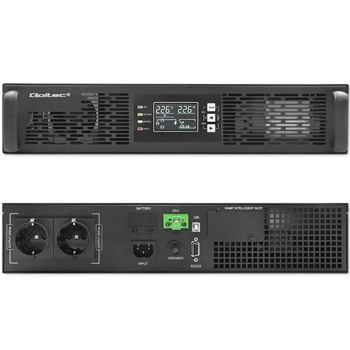 Qoltec Uninterruptible Power Supply UPS for RACK | 1kVA | 1000W | Power factor 1.0 | LCD | EPO | USB | On-line