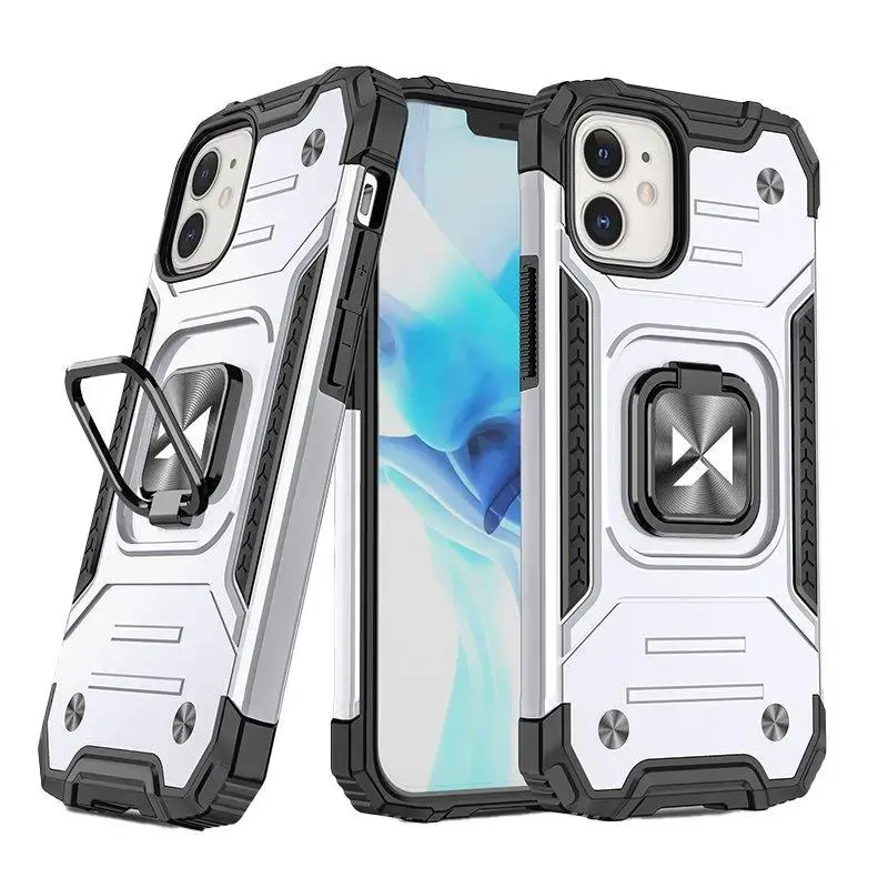 Wozinsky Ring Armor maciņš ar statīvu telefonam iPhone 14 sudraba krāsā