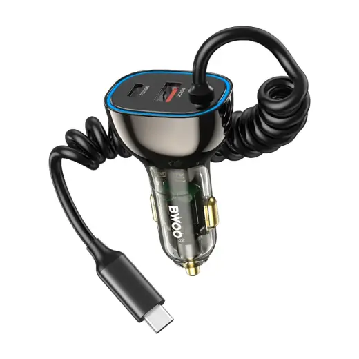 Зарядка для автомобиля BWOO CC96C | 30W | PD | USB-C, USB-A | с кабелем USB-C в комплекте | серая