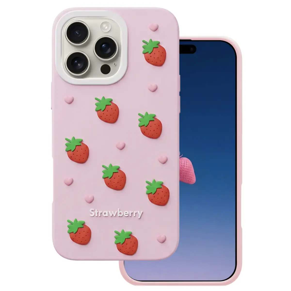Strawberry maciņš telefonam iPhone 16 Pro Max rozā