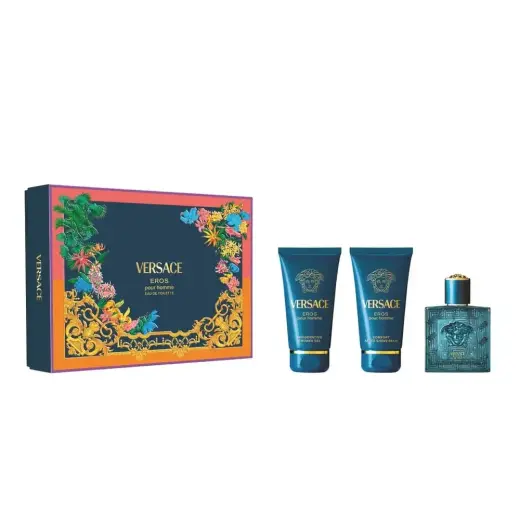 Set Versace: Eros, Eau De Parfum, For Men, 50 ml + Eros, Shower Gel, For All Skin Types, 50 ml + Eros, Hydrating, After-Shave Balm, 50 ml