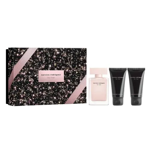 Set Narciso Rodriguez: For Her, Eau De Parfum, For Women, 50 ml + For Her, Hydrating, Body Lotion, 50 ml + For Her, Cleansing, Shower Gel, All Over The Body, For All Skin Types, 50 ml