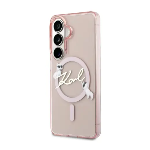 Karl Lagerfeld IML Choupette Karl Script Logo Magnetic Case for iPhone Samsung Galaxy S26 Pink