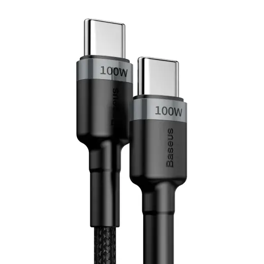 Baseus Cafule datu pārraides un uzlādes vads | USB-C uz USB-C | PD, QC 3.0 | 100W | 2m | pelēks, melns (Bojāts iepakojums)