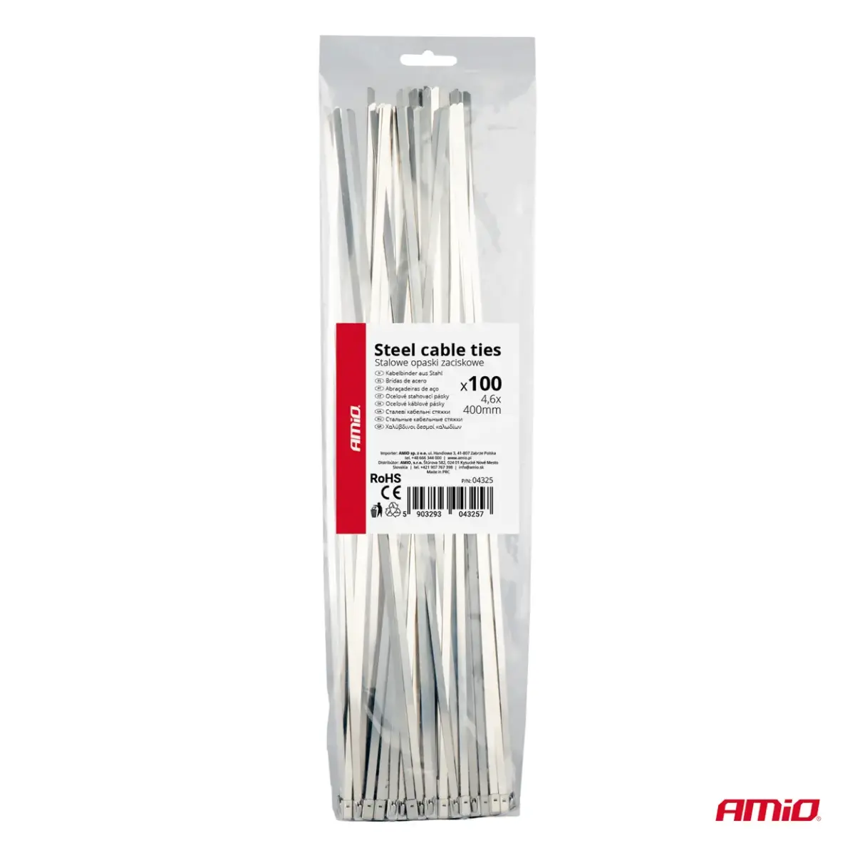 Stainless steel metal clamps 4.6x400mm 100 pcs. AMIO-04325