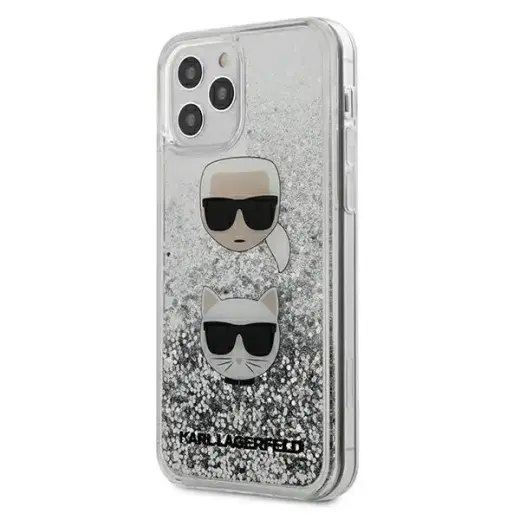 KLHCP12LKCGLSL Karl Lagerfeld Liquid Glitter 2 Heads Cover for iPhone 12 Pro Max 6.7 Silver