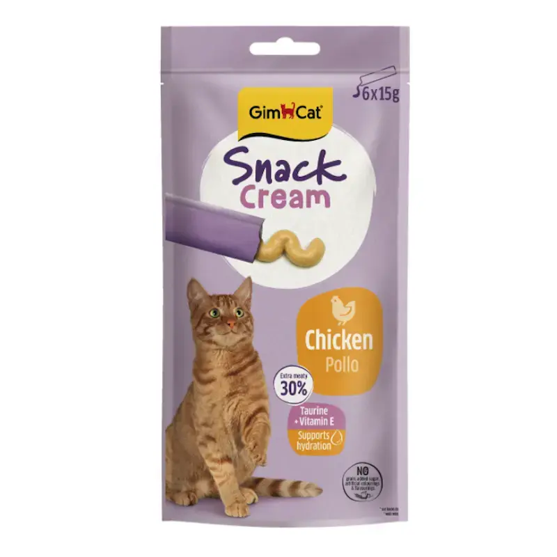 Gardumi kaķiem - GimCat SNACK CREAM CHICKEN 6 X 15 G