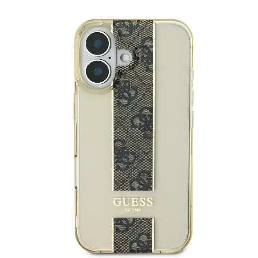 Guess IML Middle 4G Stripe Case for iPhone 16 Brown