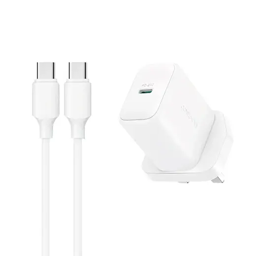 Joyroom JR-TCF20 tīkla lādētājs | 20W | PD | USB-C | ar USB-C uz USB-C vadu komplektā | balts