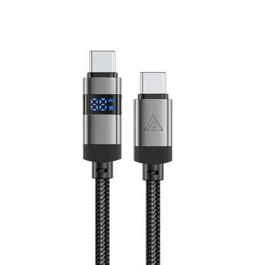 Acefast C15-03 duomenų perdavimo ir įkrovimo laidas | USB-C į USB-C | 60W | su LED ekranu | 1.2m | juodas