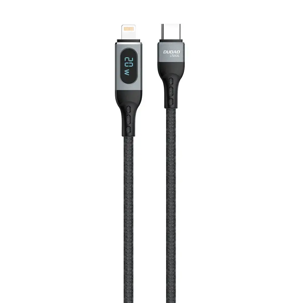 Dudao L7MaxL datu pārraides un uzlādes vads | USB-C uz Lightning | 20W | ar LED ekrānu | 1m | melns