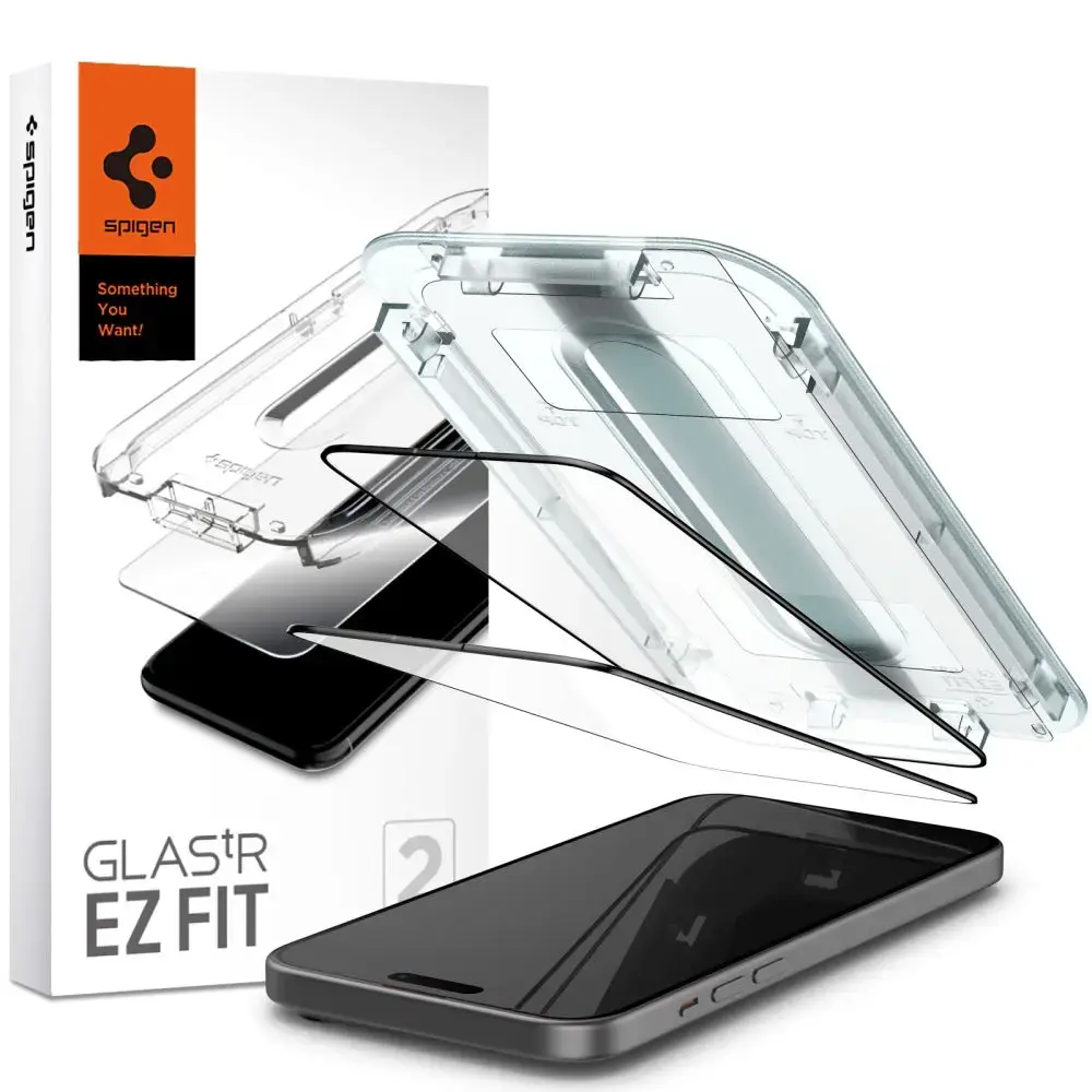 SPIGEN GLAS.TR "EZ FIT" TEMPERED GLASS FC 2-PACK IPHONE 15 BLACK