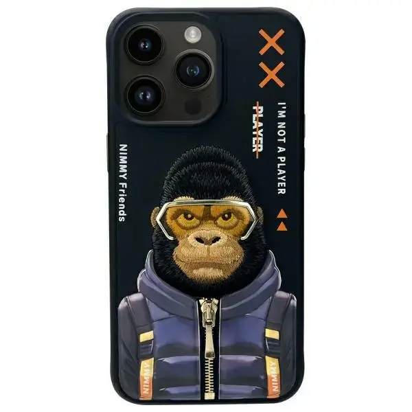 Cool&Cute 2.0 Monkey telefona maciņš priekš iPhone 15 Pro Max melns